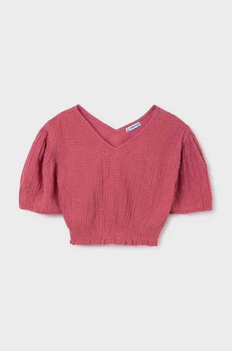 Детская хлопковая блузка Mayoral цвет розовый однотонная