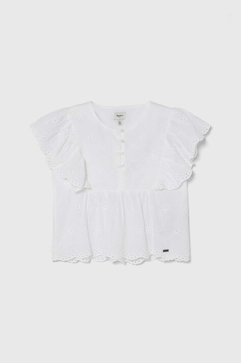 Detská bavlnená blúzka Pepe Jeans OMAIRA biela farba, jednofarebná