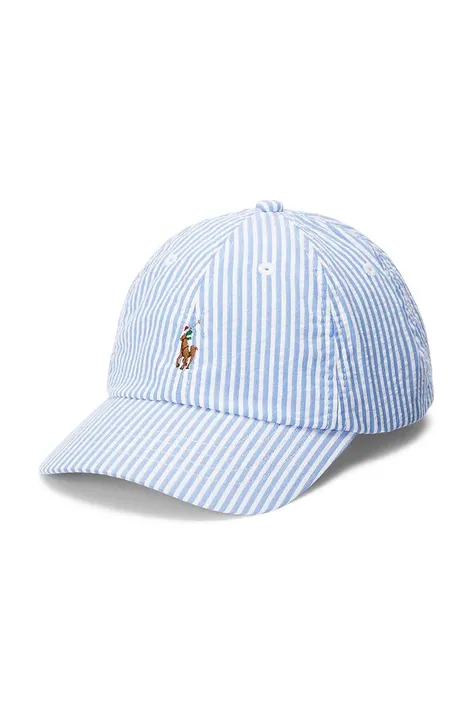 Детска памучна шапка с козирка Polo Ralph Lauren в синьо с десен