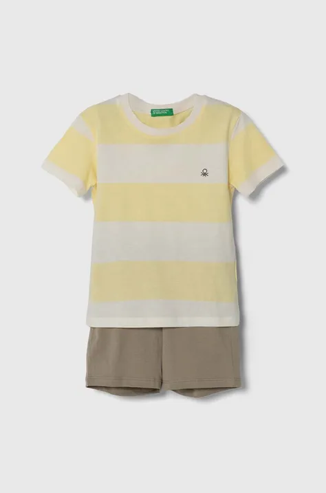Dječja pamučna pidžama United Colors of Benetton boja: bež, s uzorkom