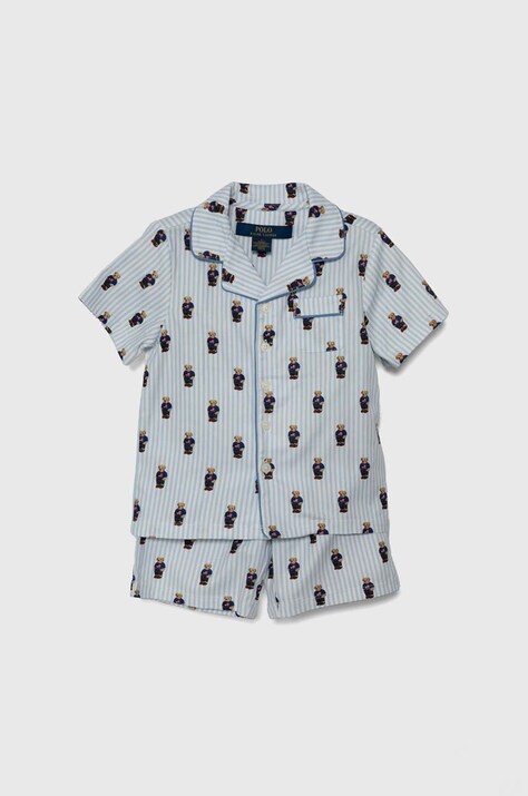 Детска памучна пижама Polo Ralph Lauren в синьо с десен
