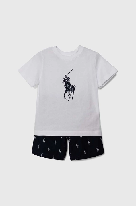 Polo Ralph Lauren pijamale de bumbac pentru copii culoarea albastru marin, modelator