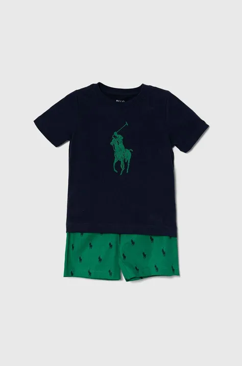 Dětské bavlněné pyžamo Polo Ralph Lauren zelená barva