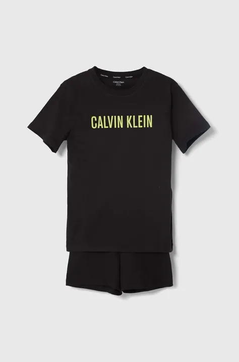 Детская хлопковая пижама Calvin Klein Underwear цвет чёрный с принтом