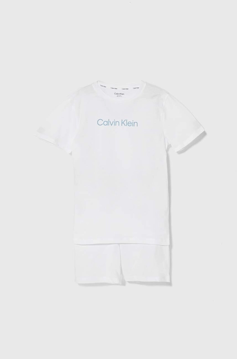 Detské bavlnené pyžamo Calvin Klein Underwear biela farba, s potlačou