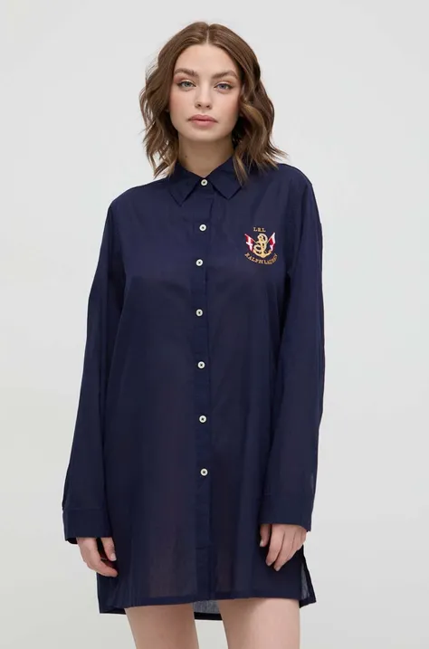 Lauren Ralph Lauren koszula piżamowa bawełniana kolor granatowy