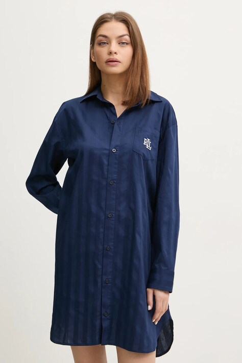 Bavlněná noční košile Lauren Ralph Lauren černá barva, ILN32305