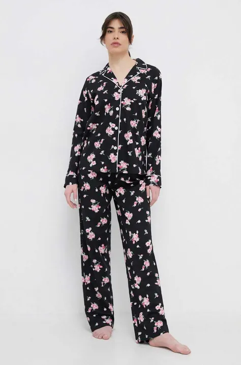 Pidžama Lauren Ralph Lauren za žene, boja: crna