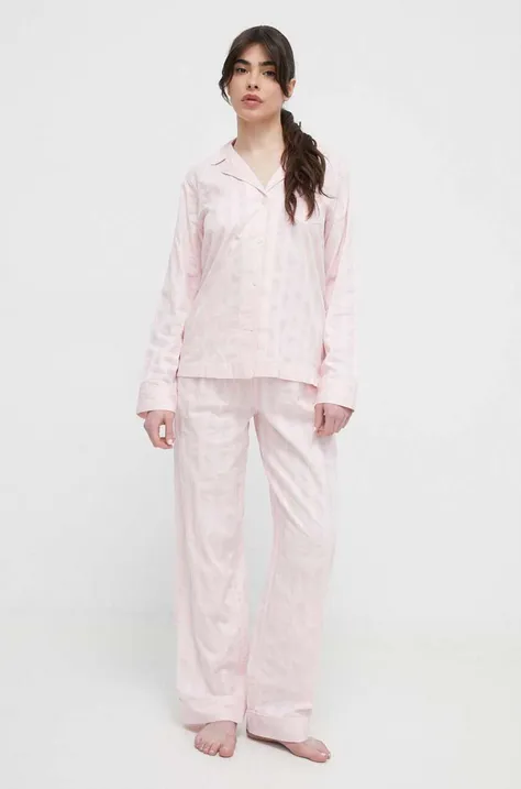 Lauren Ralph Lauren piżama bawełniana kolor różowy bawełniana