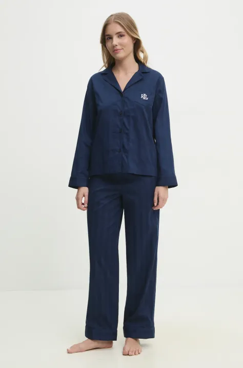 Lauren Ralph Lauren pijamale de bumbac culoarea albastru marin, bumbac