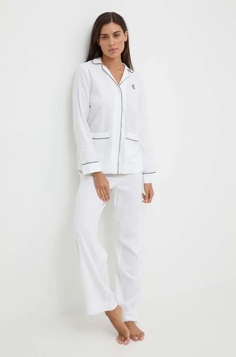 Lanena pidžama Lauren Ralph Lauren boja: bijela, ILN92335