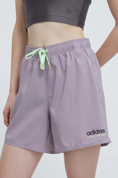 Шорты adidas женские цвет фиолетовый однотонные высокая посадка IL7252
