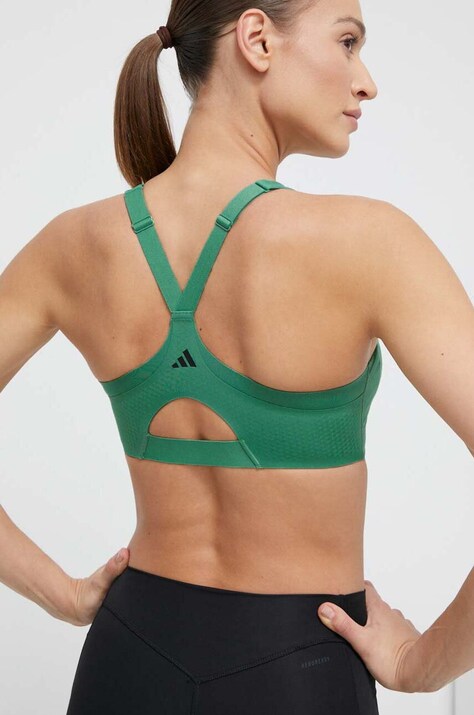 Спортивний бюстгальтер adidas Performance Luxe колір зелений однотонний