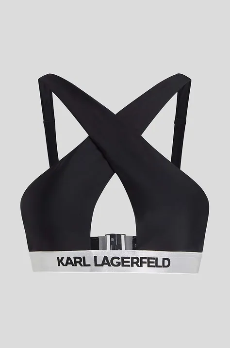 Plavková podprsenka Karl Lagerfeld čierna farba, mäkké košíky