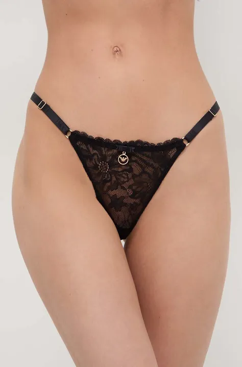 Emporio Armani Underwear stringi kolor czarny z koronki