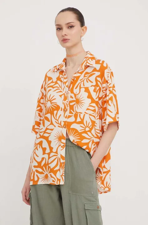 Риза Billabong On Vacation дамска в оранжево със свободна кройка с класическа яка