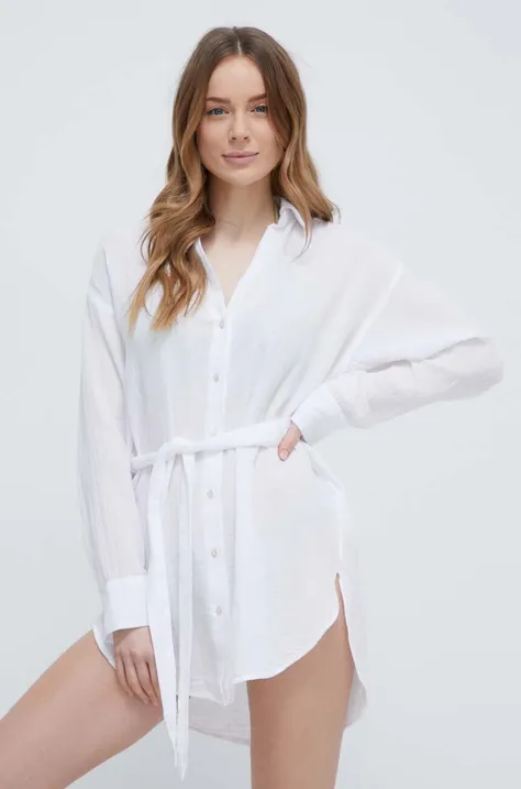 Bavlnená plážová košeľa Abercrombie & Fitch biela farba
