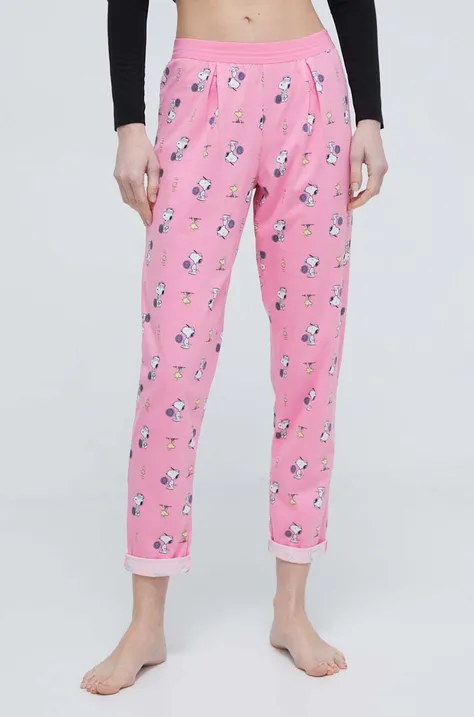 Pyžamové kalhoty United Colors of Benetton x Peanuts dámské, růžová barva