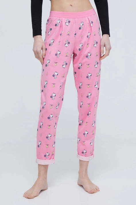 United Colors of Benetton pantaloni de pijama x Peanuts femei, culoarea roz