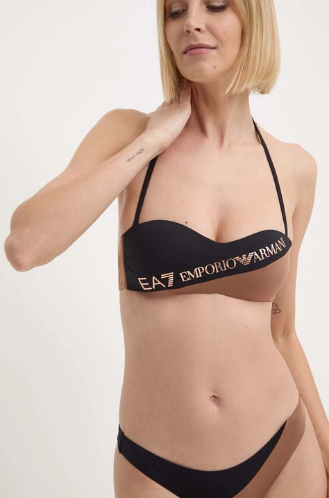 EA7 Emporio Armani costum de baie din două piese culoarea maro, cupa usor rigidizata