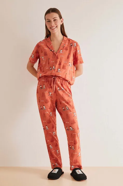 Bavlněné pyžamo women'secret Snoopy oranžová barva, bavlněná, 3137606