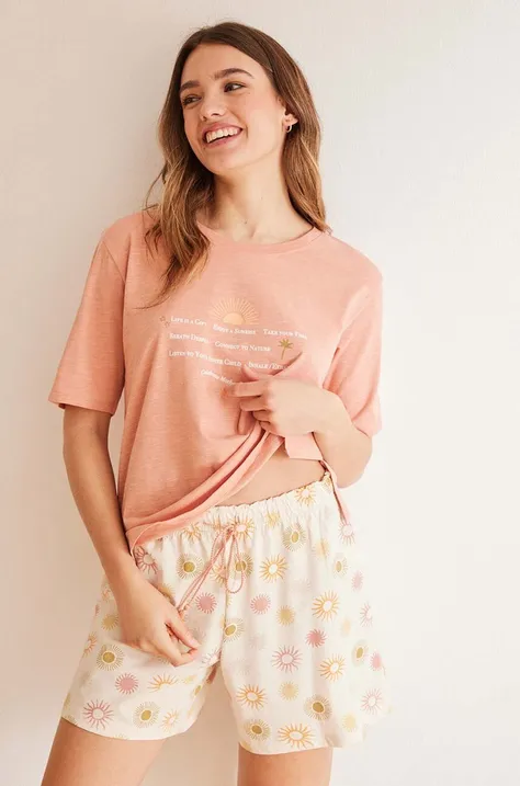 women'secret piżama bawełniana WEEKLY SUNSHINE kolor różowy bawełniana 3597371