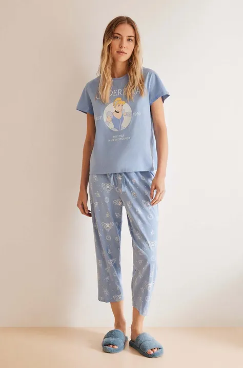 Памучна пижама women'secret SPRING TALES в синьо от памук 3137638