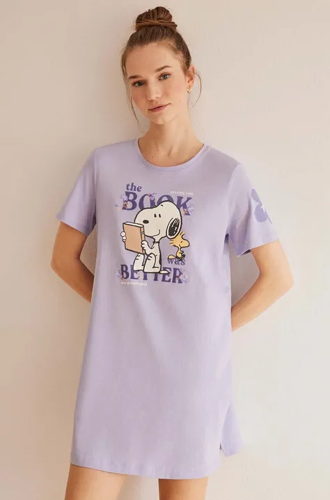 Бавовняна нічна сорочка women'secret Snoopy колір фіолетовий з бавовни