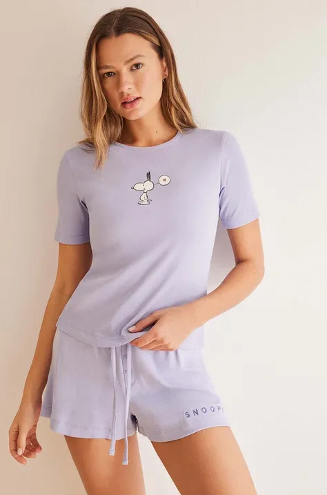 Bavlněné pyžamo women'secret Snoopy fialová barva, bavlněná