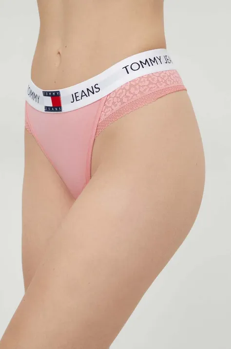 Tommy Jeans stringi kolor różowy z koronki