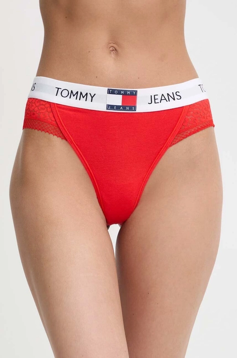 Tommy Jeans stringi kolor czerwony z koronki