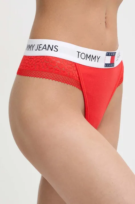 Tommy Jeans stringi kolor czerwony z koronki