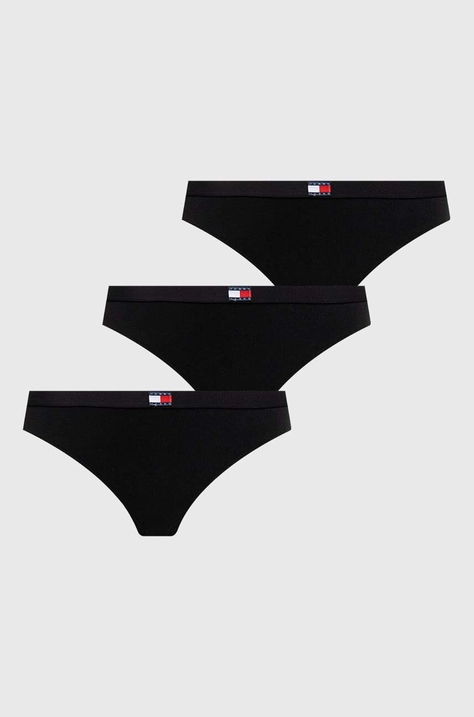 Tommy Jeans tanga 3-pack culoarea negru UW0UW05013