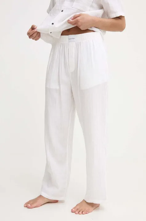 Піжамні бавовняні штани Calvin Klein Underwear колір бежевий з бавовни 000QS7140E