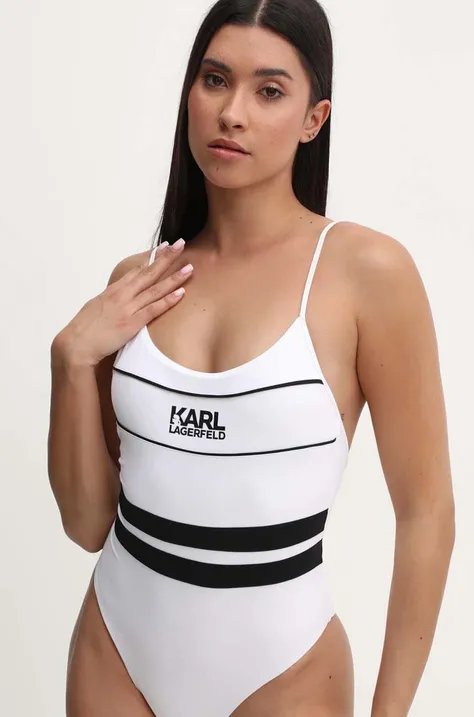 Jednodielne plavky Karl Lagerfeld BICOLOR biela farba, mäkké košíky, KL22WOP05