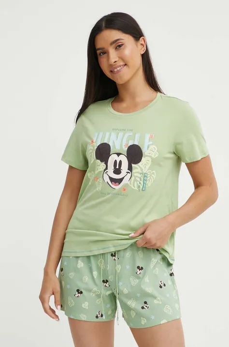 Bavlnené pyžamo women'secret Mickey zelená farba, bavlnená, 3137655