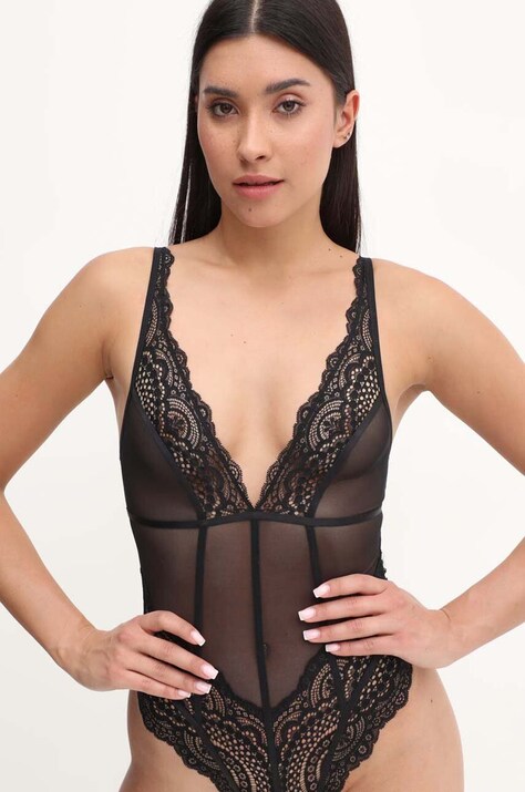 Scandale body culoarea negru, dantela, neted, ABD009