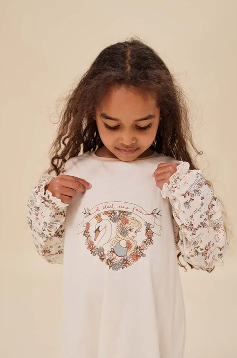 Detská bavlnená nočná košeľa Konges Sløjd béžová farba, vzorovaná