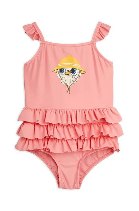 Mini Rodini jednoczęściowy strój kąpielowy dziecięcy Owl kolor różowy