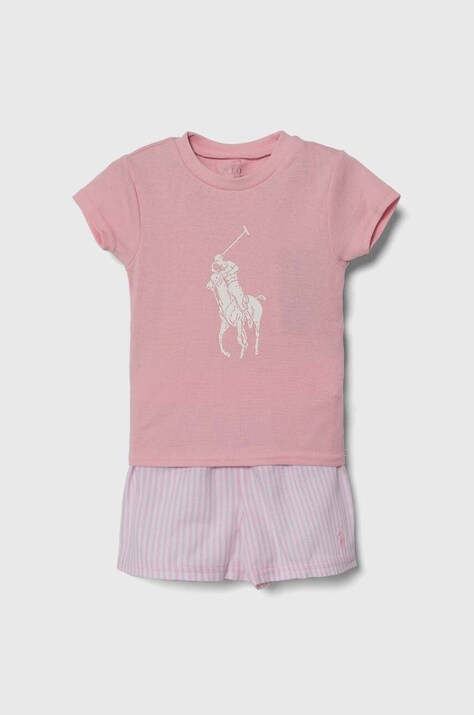 Детска памучна пижама Polo Ralph Lauren в розово с десен