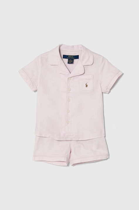 Polo Ralph Lauren pijamale de bumbac pentru copii culoarea roz, neted