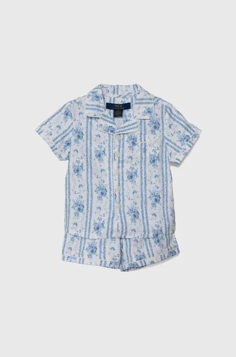 Polo Ralph Lauren piżama bawełniana dziecięca kolor niebieski gładka