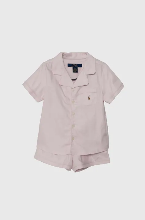 Детская хлопковая пижама Polo Ralph Lauren цвет розовый однотонная