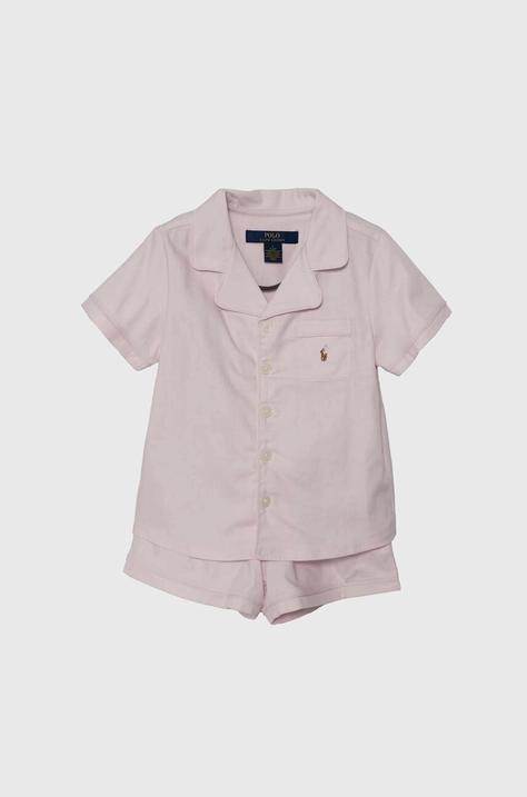 Polo Ralph Lauren pijamale de bumbac pentru copii culoarea roz, neted