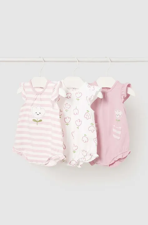 Mayoral Newborn body niemowlęce 3-pack kolor różowy z nadrukiem