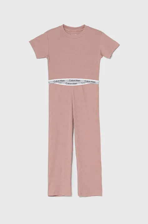 Детска пижама Calvin Klein Underwear в розово с изчистен дизайн