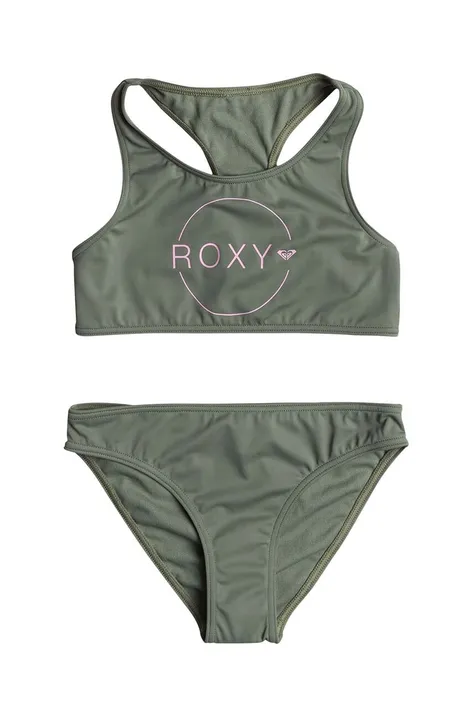 Dvoudílné dětské plavky Roxy BASIC ACTIVE CR zelená barva