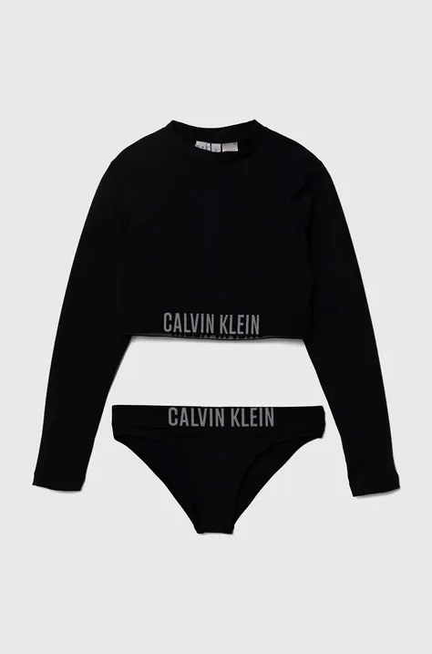 Dvodelne otroške kopalke Calvin Klein Jeans črna barva