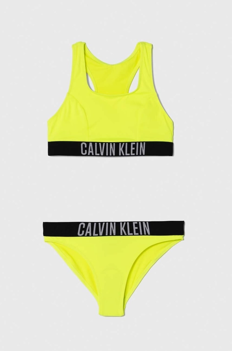 Calvin Klein Jeans costum de baie pentru copii din două piese culoarea verde