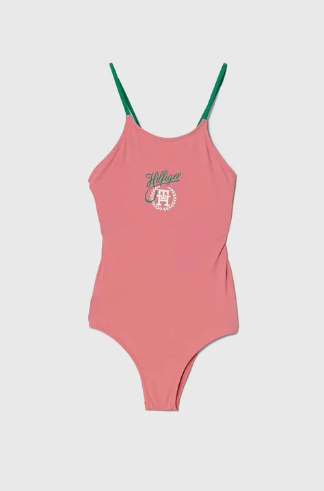 Tommy Hilfiger jednoczęściowy strój kąpielowy dziecięcy kolor różowy